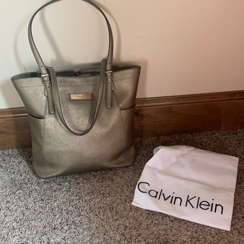 Calvin Klein Gold metallic tote shoulder bag